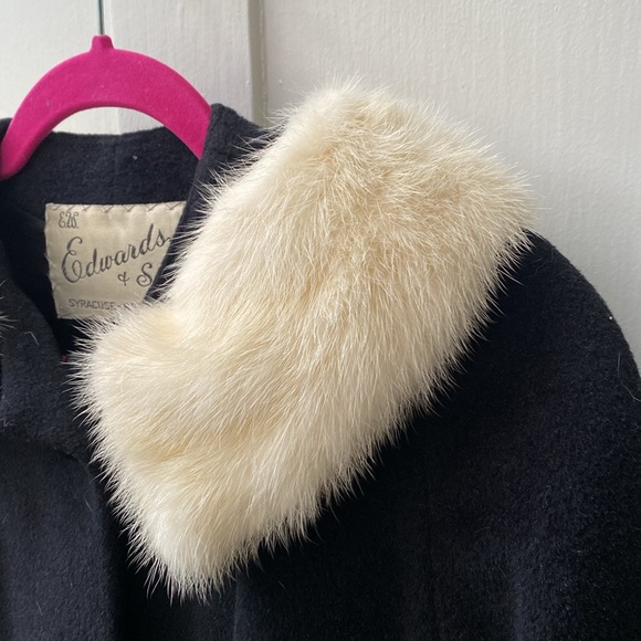 VINTAGE Wool & Fur Collar 50's 60's Black White Swing Coat Medium Union Made - Picture 4 of 14